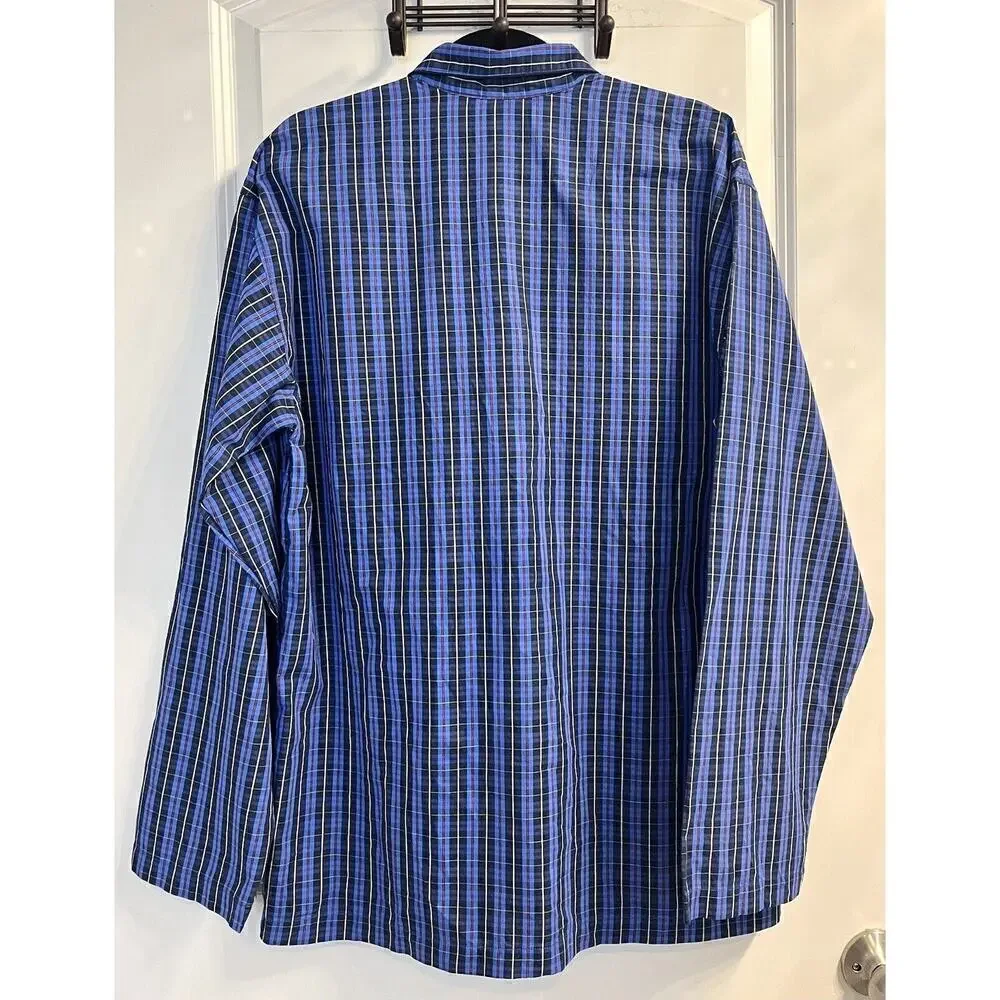 POLO RALPH LAUREN Mens Blue Plaid Long Sleeve Pajama Shirt Top Preppy Lounge Y2K